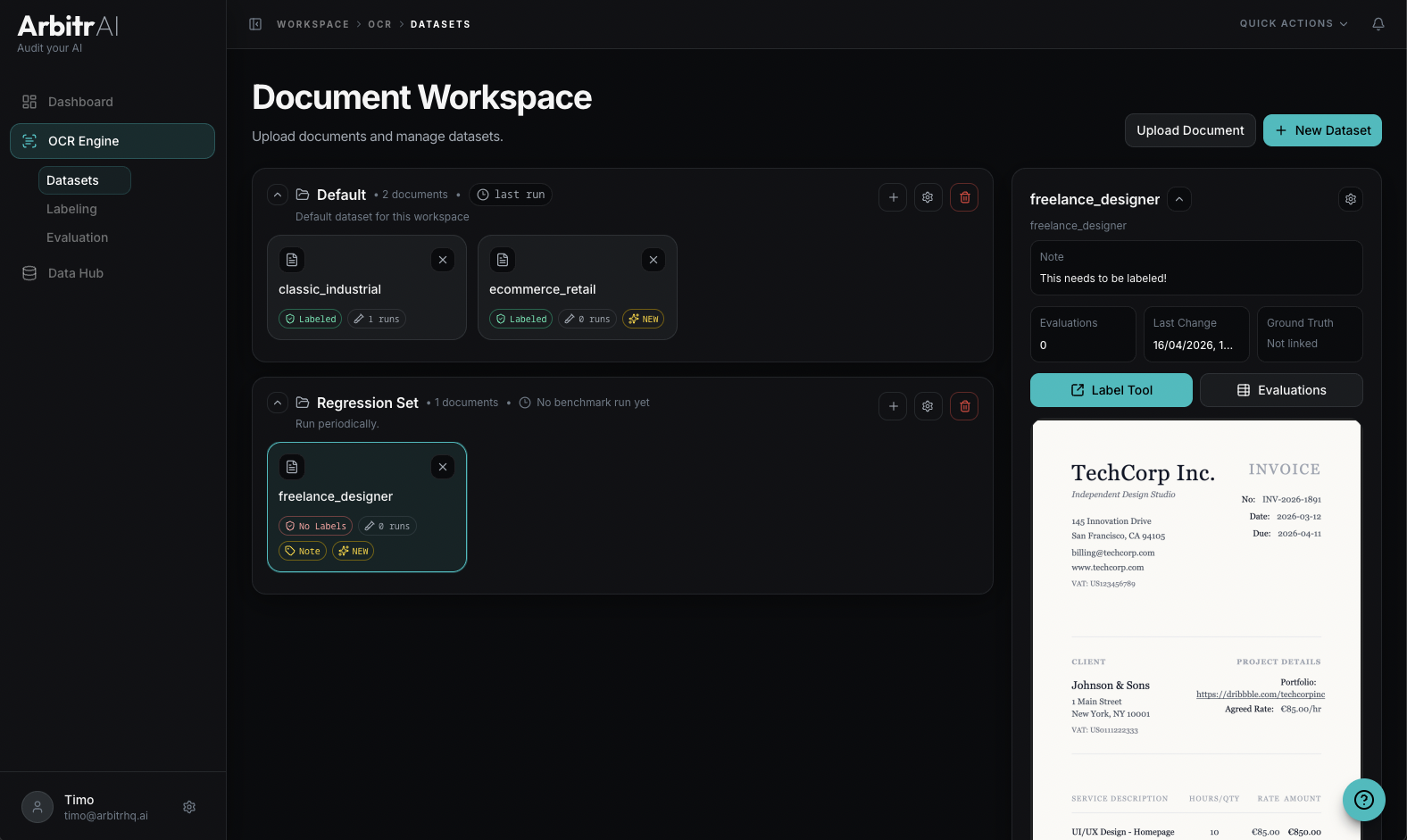 Document Workspace (Datasets)
